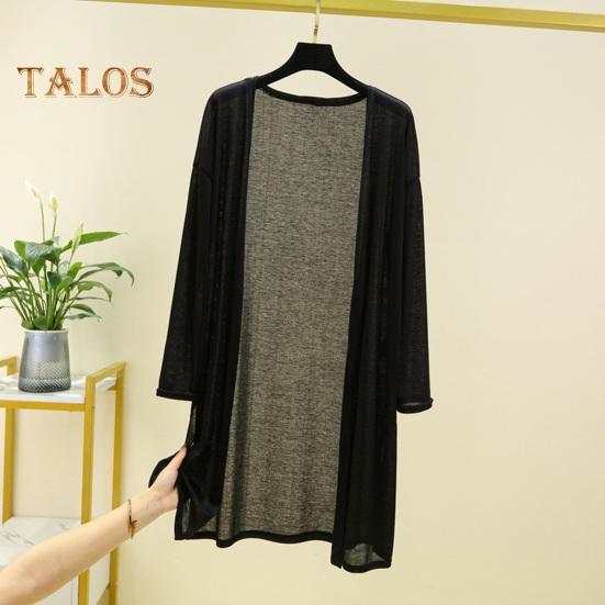 Женское повседневное пальто без воротника с длинным рукавом и открытой строчкой, кардиган средней длины, однотонное тонкое солнцезащитное пальто