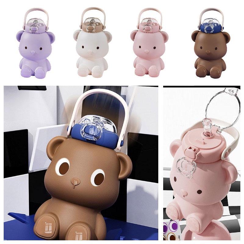 Милая бутылка для воды в виде медведя со ремешком и ручкой, большая емкость, откидная крышка, идеально подходит для девочек и студентов