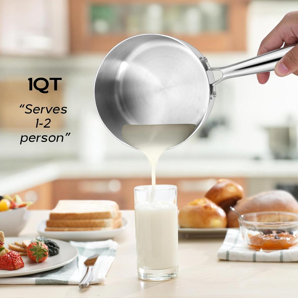 Маленькая кастрюля емкостью 1 кварта, трехслойная кастрюля для молочного соуса из нержавеющей стали со стеклянной крышкой, кухонная индукционная посуда для приготовления тушения, которую можно мыть в посудомоечной машине