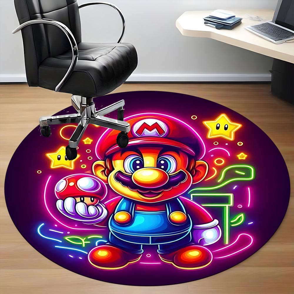 1pc Mario Neon Office Round Area Rug, Indoor Mat Suitable For Office,Bedroom Living Room Home Decor, Room Deco a0926185