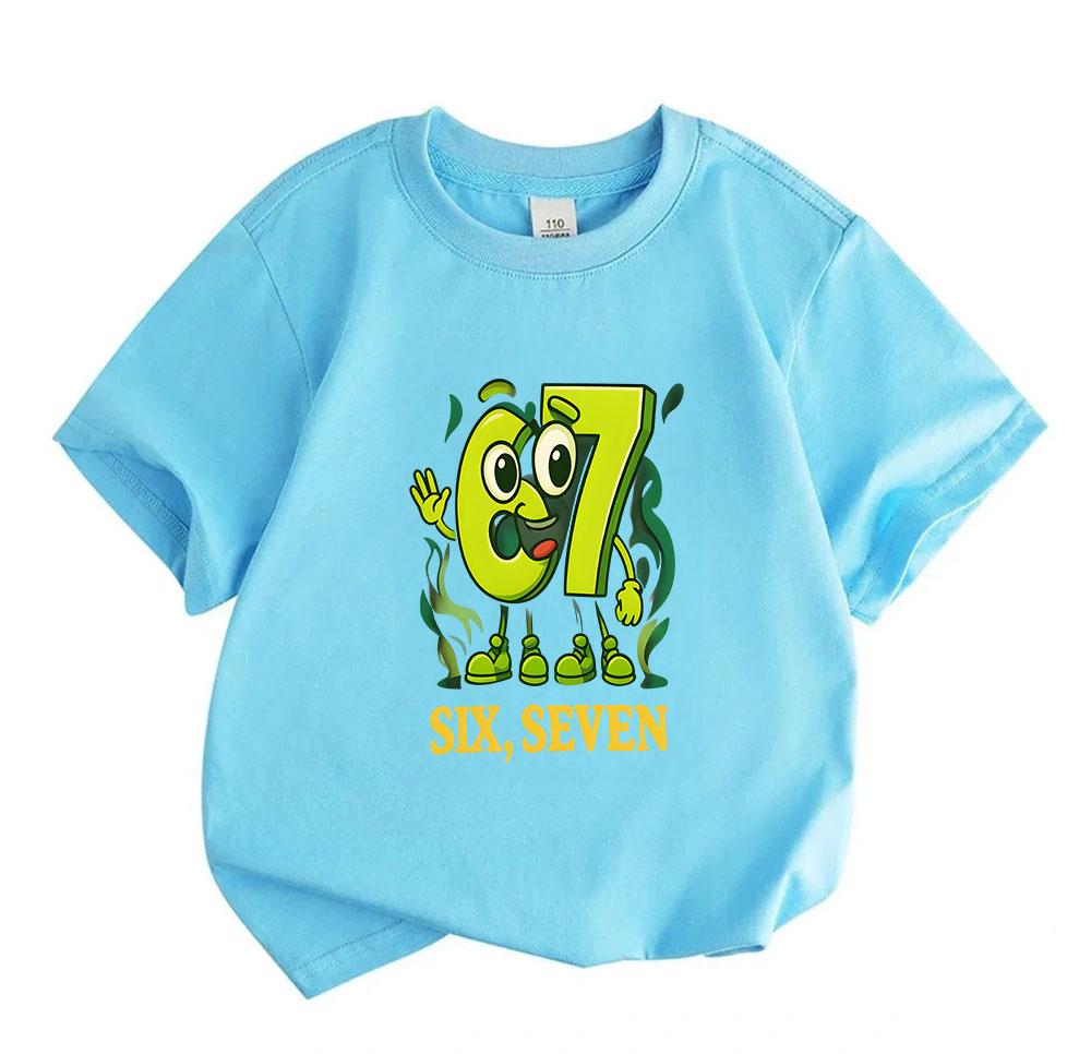 Kids Boys Girls 100% Cotton Crew Neck Short Sleeve T-Shirt, Cute 67 Cartoon Character Graphic Casual Funny Tee for Toddlers Children Daily Wear