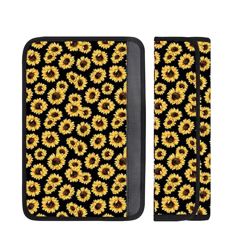 2Pcspair Sunflower Shoulder Guard Diving Material With Shoulder Protector Car Seat Belt Printed Sunflower Shoulder Protector