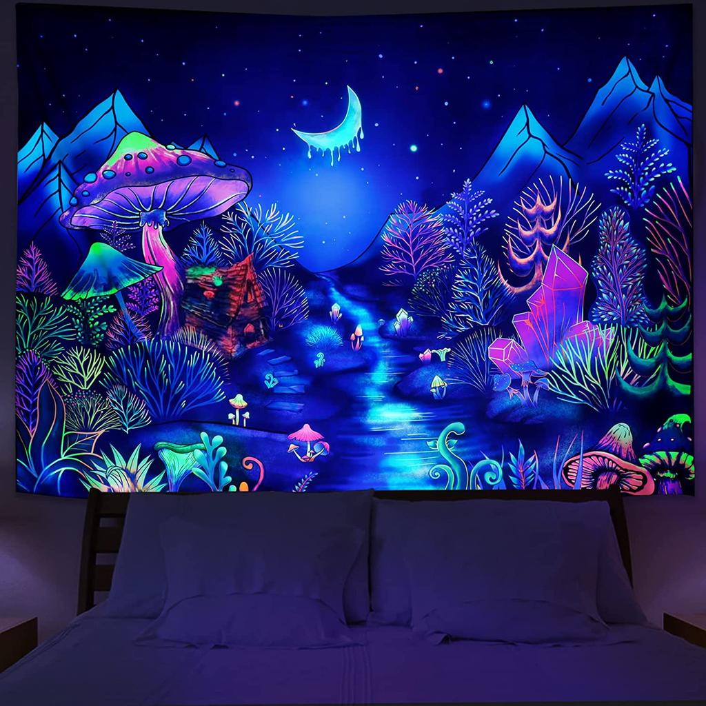 Uv Fluorescent Tapestry Blacklight Under The Sea Tapestry Hippie Bedroom Gothic Home Decor Aesthetic Room Decoration Boho Decor