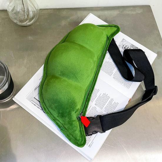 Сумка через плечо в форме зеленой сои, плюшевая сумка на молнии, нагрудная сумка с регулируемым ремнем для походов и активного отдыха на свежем воздухе