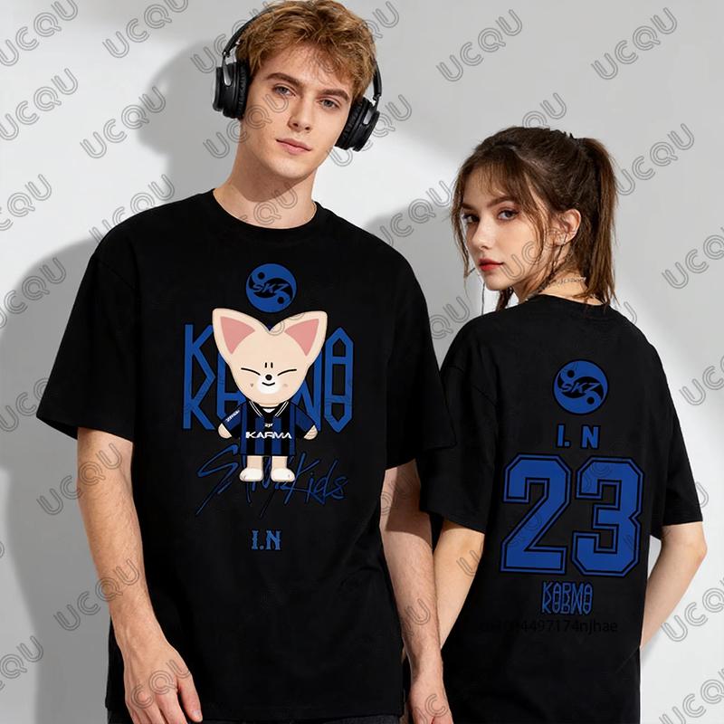 2026 Горячая Распродажа Лето K-pop KARMA ХЁНДЖИН Мультяшный Принт Хлопковая Футболка для Пары Женская Мужская Короткий Рукав Повседневная Детская/Взрослая Верхняя Одежда