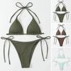 2Pcs/Set Ribbed Backless Pads Bikini Set Halter Triangle Bra Side Tie