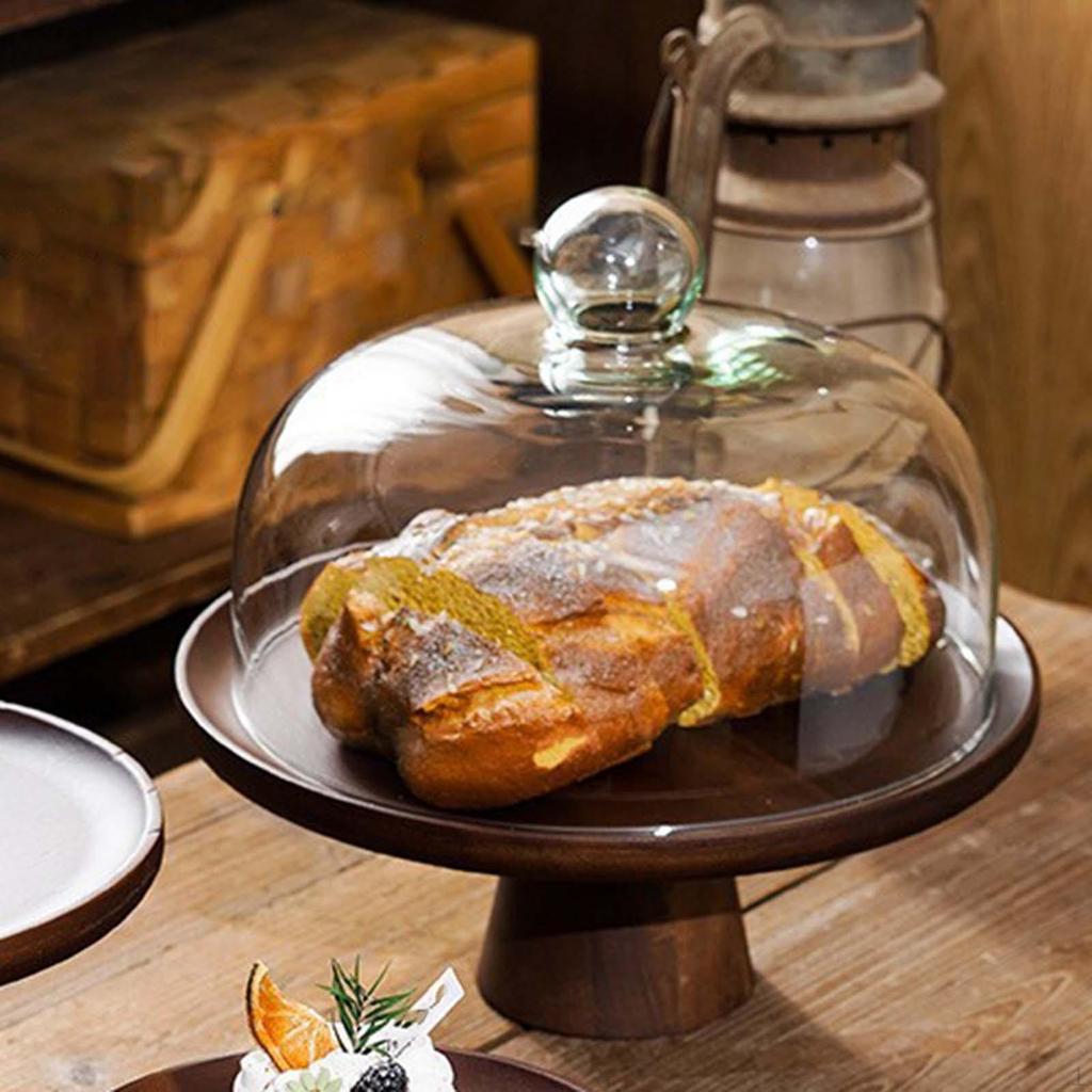 Wooden Cake Stand Plate with Cover Dessert Decor Table Centerpiece Serving Tray