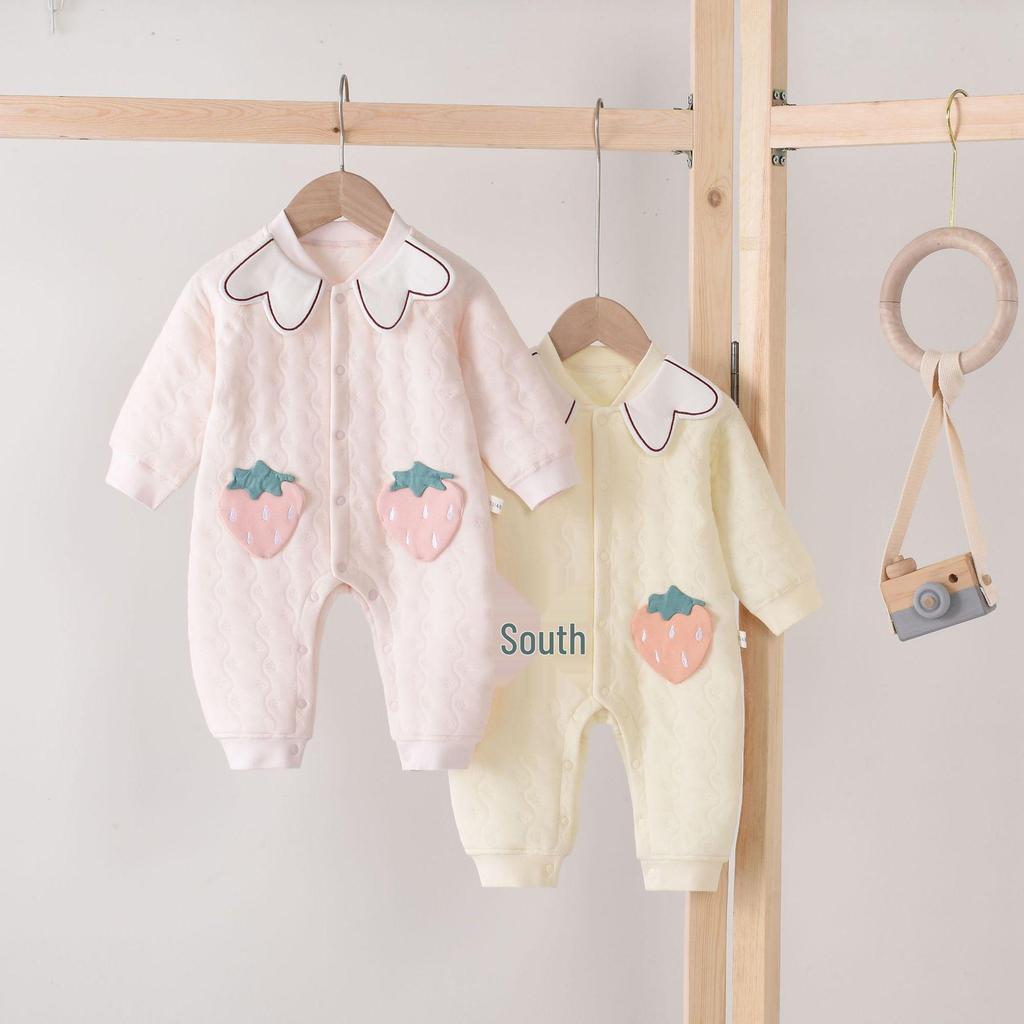 Детский ромпер с лацканами: Уютный трехслойный комбинезон для новорожденных - Идеально подходит для весенних, осенних и зимних прогулок