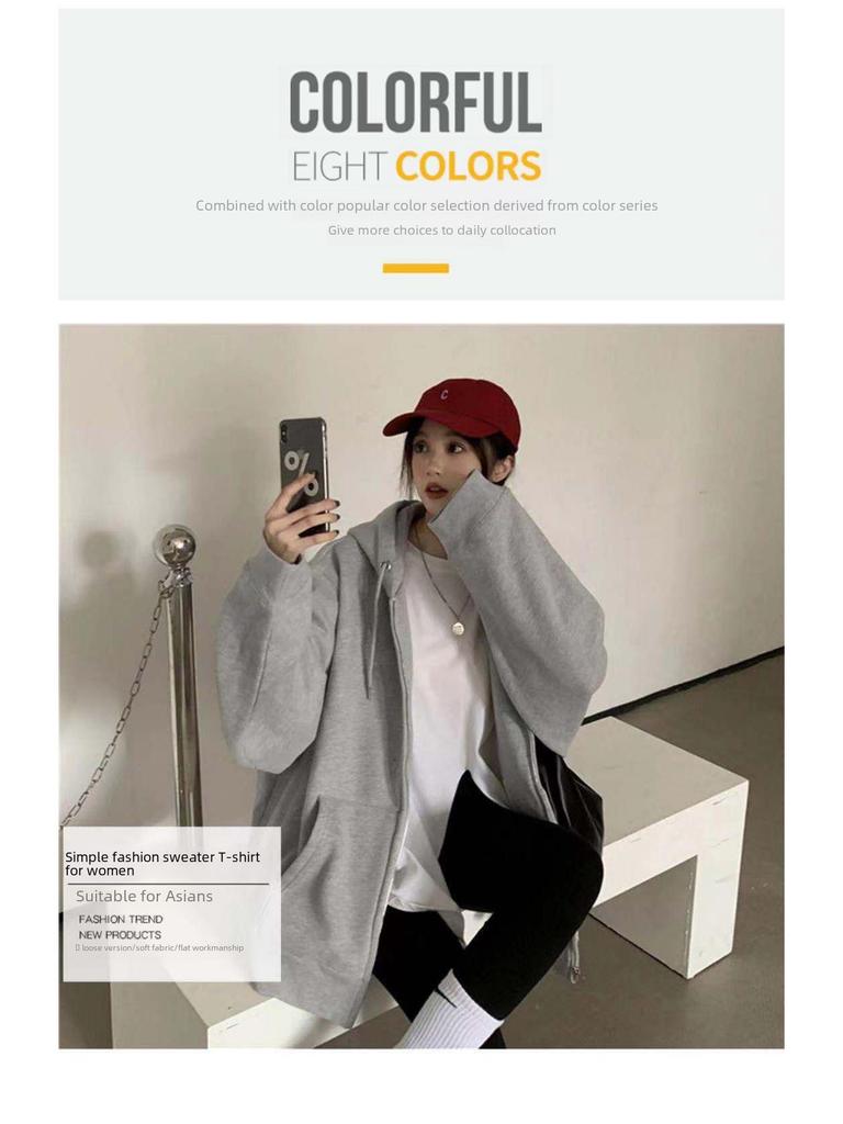 Новая серая толстовка с капюшоном и застежкой-молнией для женщин – Весенняя мода