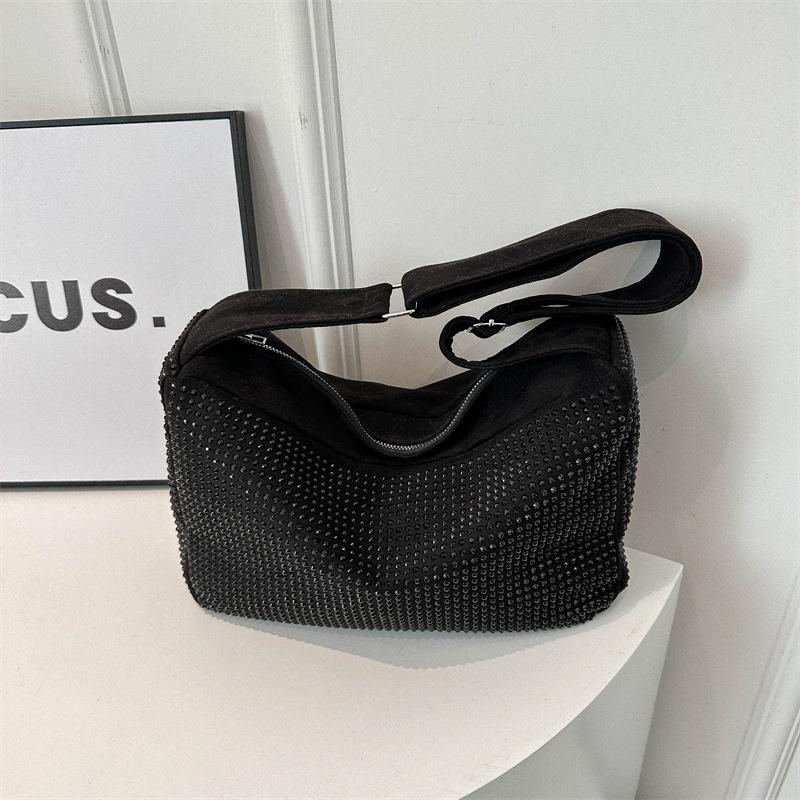 Популярная женская сумка через плечо с бриллиантовой инкрустацией 2024 года, новая повседневная сумка-тоут в иностранном стиле большой вместимости на весну и лето, модная женская сумка-мессенджер