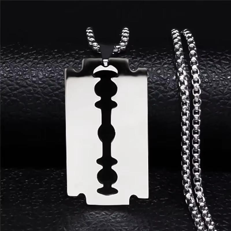 Hiphop Razor Blade Pendant Necklace Men Stainless Steel Male Knife Razorblade Shaver Shape Chain Jewelry N443S01