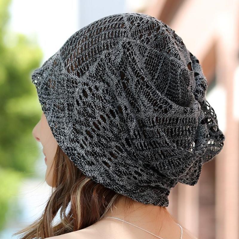 Hollow Out Pile Pile Women's Thin Head Hat Breathable and Fashionable Lace Headscarf for Spring and Summer