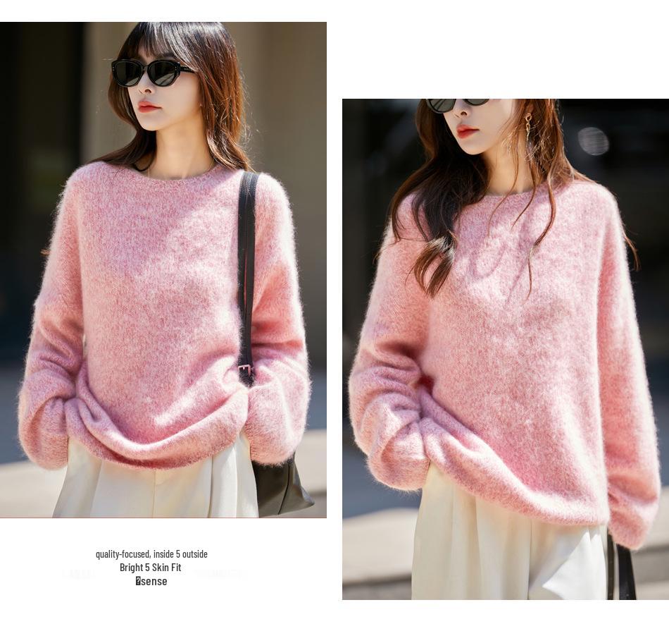 Women’s Wool Sweater: Seven-Needle Brushed Yarn, Unique Texture, Thick, Warm, Loose Fit for Autumn/Winter