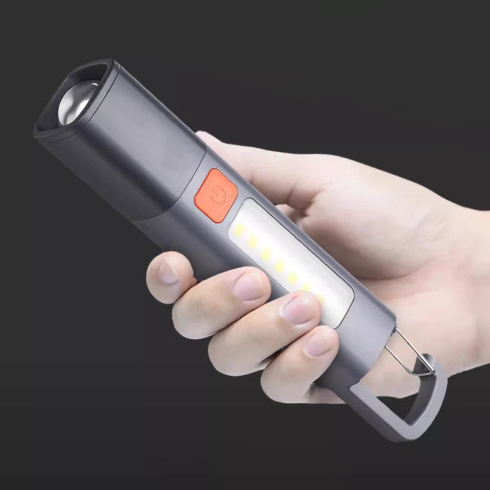 Strong Lighting ABS Flashlamp USB Charging For Outdoor Small Flashlight Camping Hanging Lamp Telescopic Focus COB Side Lamp