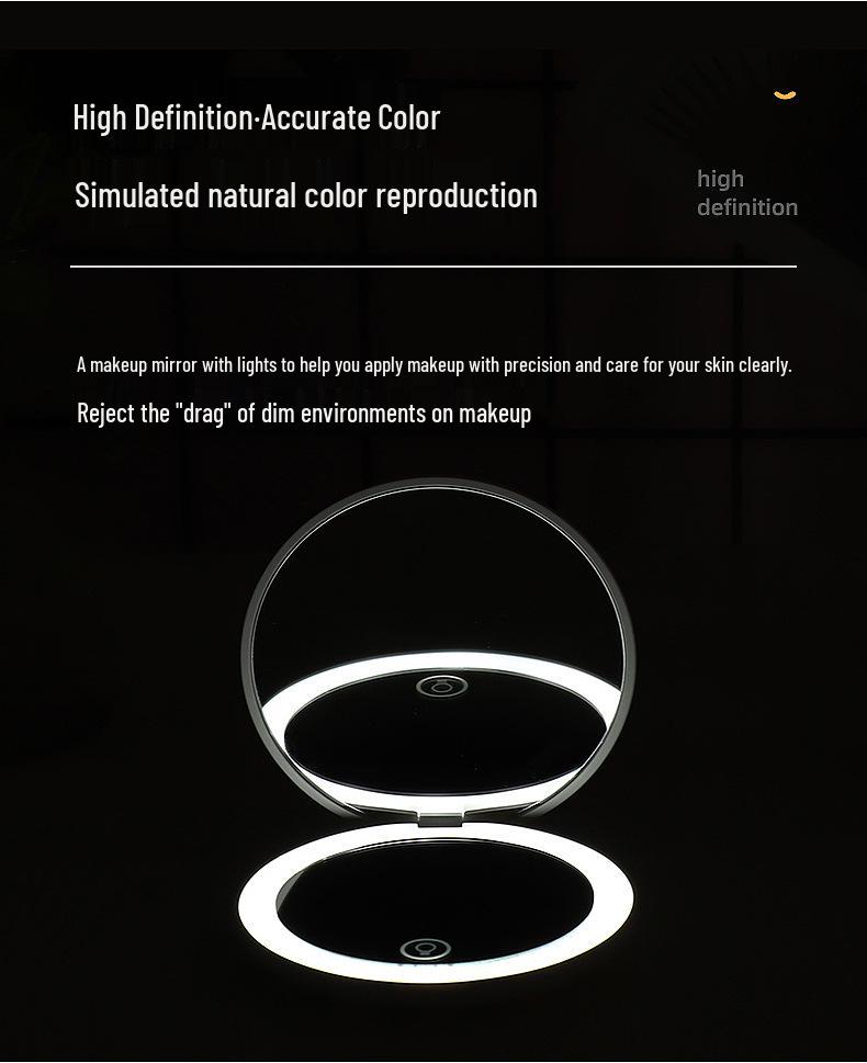 Портативное двустороннее зеркало для макияжа со светодиодной подсветкой, 10-кратное увеличение, складное, с подсветкой для гостиной