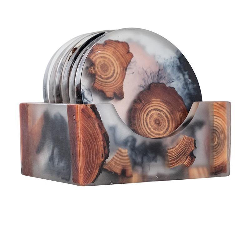 Набор круглых подставок из сосны из 6 штук с подставкой