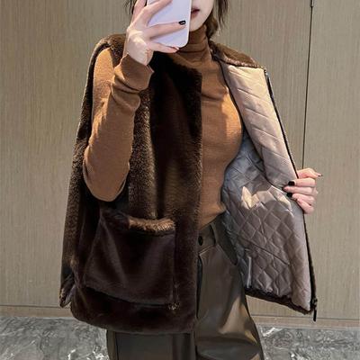 Меховой жилет женский зимний на молнии повседневный хлопковый без рукавов однотонный плащ жилет
