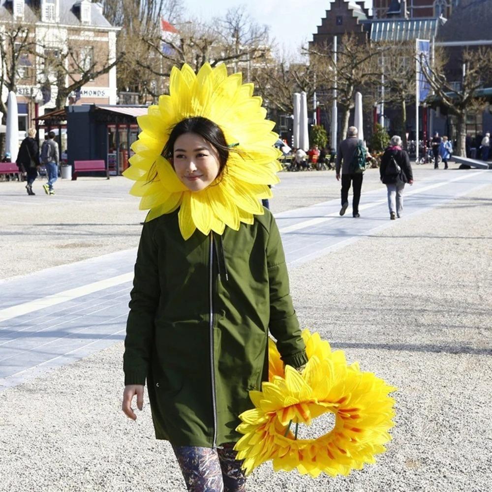Yellow Sunflower Headgear Sunflower Hat Hood  For Dance Party Festival Games Kids Teens Adults