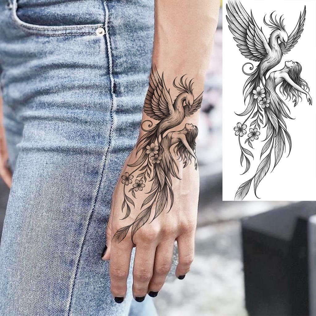 1 Sheet Rose Butterfly Phoenix Temporary Tattoo For Adult Hand Waist, Fake Tatoo Sticker Waterproof Long Lasting Realistic Tatoo