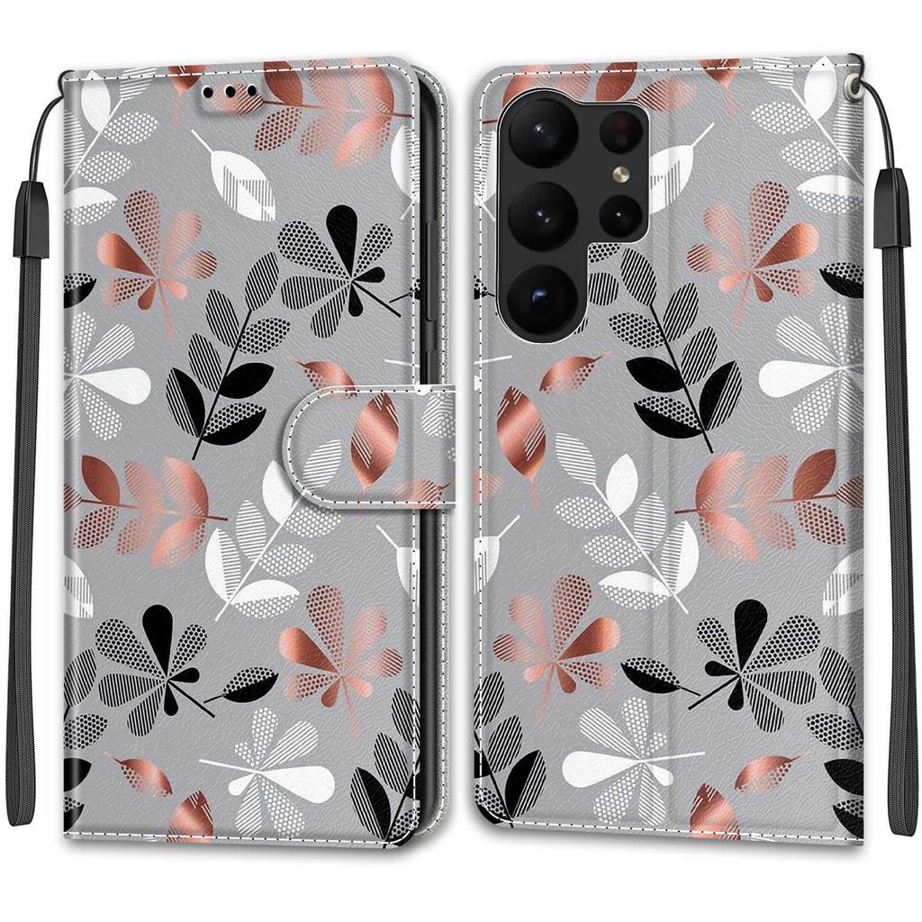 Luxury Painted Leather Case Wallet Book Style Protective Cover for Samsung Galaxy S25 S24 S23 S22 S21 Ultra Plus S24FE S23FE S20 S10 S9 S8 S7