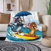 Tom Jerry Surfing in the Rain Poster PrintBlanket Flannel Throw Blanket for Sofa, Bed, Travel, Camping, Office