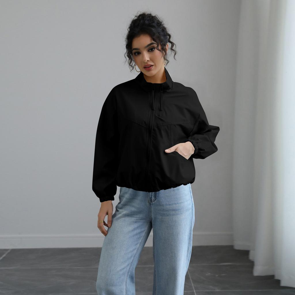 Women's Fashionable Trench Coat Short Standing Collar Thin Jacket