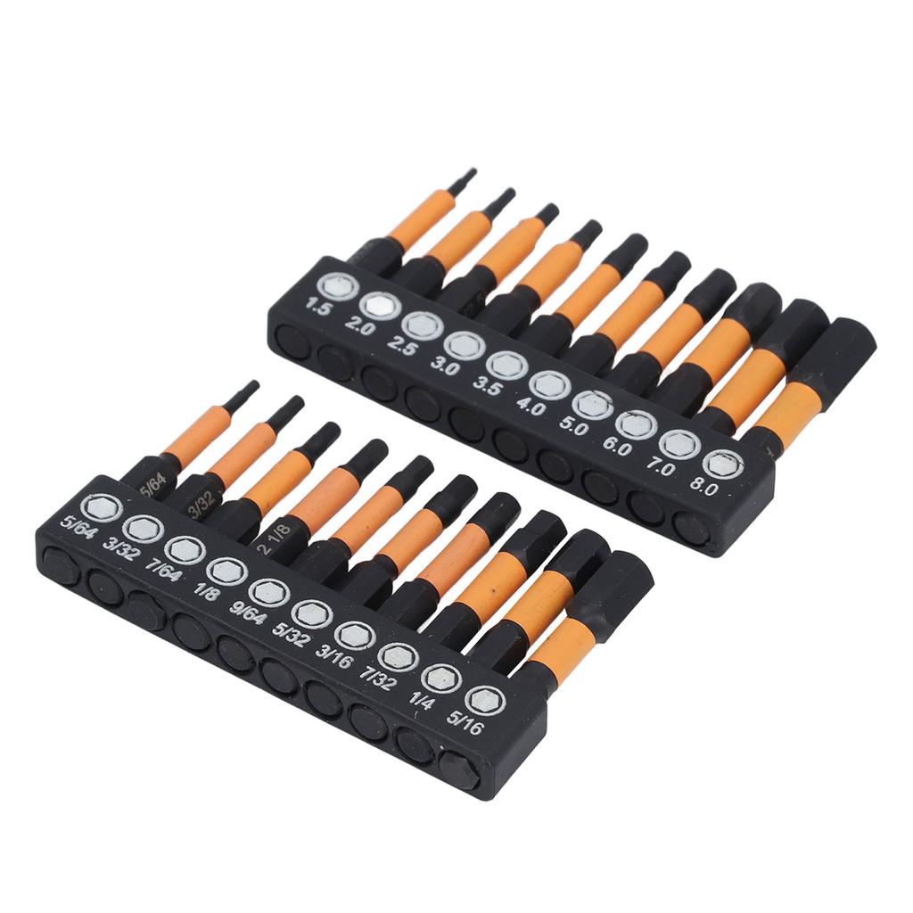 Набор из 20 шестигранных бит с хвостовиком 1/4 дюйма, метрических и дюймовых, магнитных, из легированной стали, для отвертки