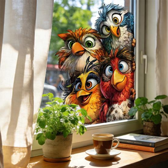 Статические наклейки на окна Смешные мультяшные животные Многоразовые наклейки на окна Водонепроницаемые Съемные наклейки для комнаты Офиса Дома Стеклянных дверей Декор окна