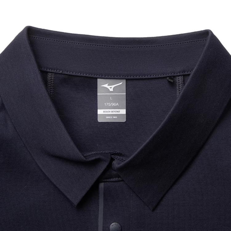 Mizuno Essential Series Модный Универсальный Приятный к коже Мягкий Дышащий Поло с длинным рукавом Мужские топы Полуночно-синий K2CA41A2