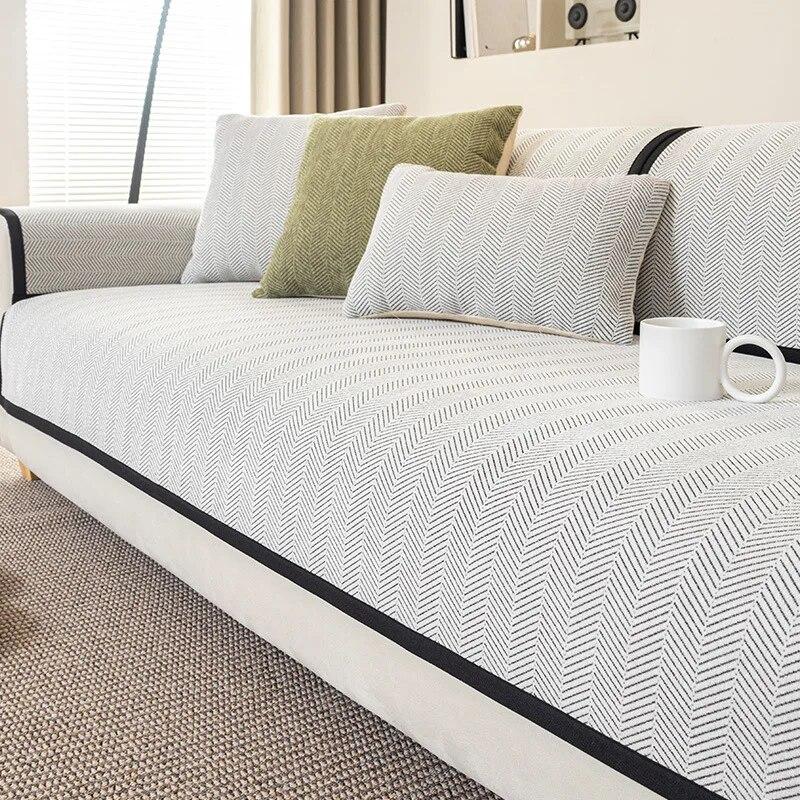Herringbone Pattern Sofa Cover Chenille Sofa Pad Solid Color Living Room Sofa Cushion Non-Slip Home Couch Cushion Armrest Covers