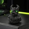 Durable Resin Sculpture Gothic Devil Skull Duck Ornament, Matte Black Figurine, Stylish Gifts for Goth Lovers Horror Green Eyes Decor Ornament