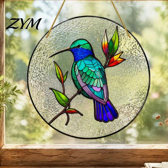 Easy Install Hanging Pendant Colorful Hummingbird Wall Decoration, Stained Acrylic Suncatcher for Window Nature Inspired Home Decor Decor, Decorative