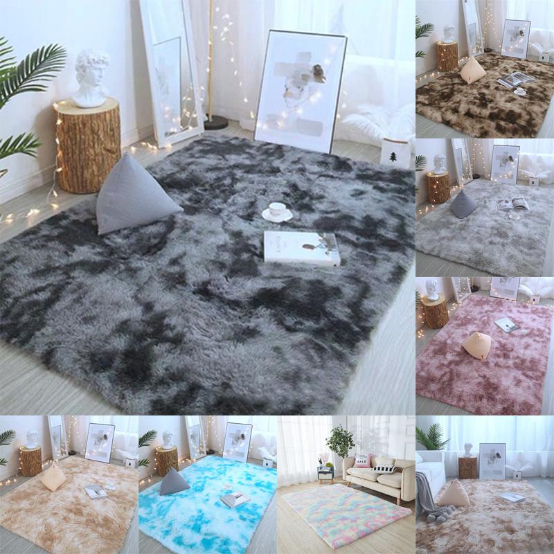Nordic Style Grey Carpet Tie Dyeing Plush Soft Carpets for Living Room Bedroom Anti Slip Water Absorption Area Rugs Floor Mat