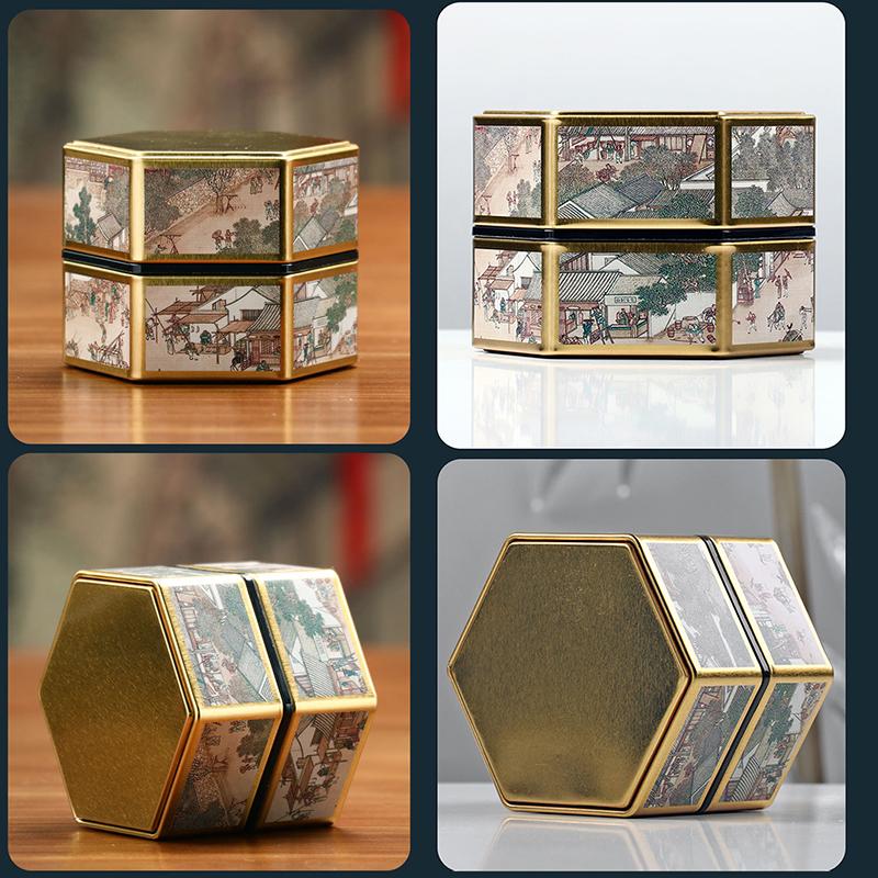 Креативный шестиугольный чайник, жестяная банка, китайская жестяная емкость для хранения чая, герметичная переносная коробка для чая, пустая банка, чайный сервиз, аксессуары