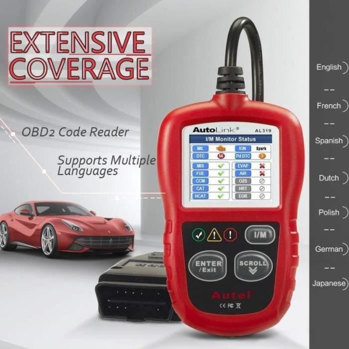 OUTIL DE DIAGNOSTIC Autel AL319 Valise Diagnostic Auto OBD2 Scanner Multimarque En Français