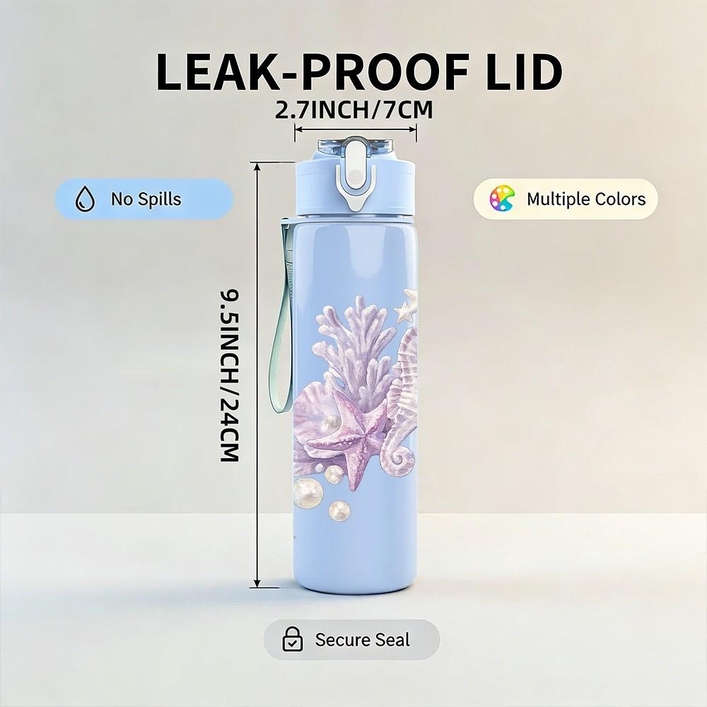 1PC Light Purple Lavender Floral Print 750ml Color Plastic Sports Water Bottle Leakproof Flip Straw Lid Suitable for Sports Office Home Use
