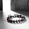 Плетеный браслет из бусин с натуральным серебристо-черным и красным тигровым глазом [AWNL] Обсидиан, Оникс, Камни, Мужской подарок, 15,5 см-17 см