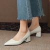 New Leather Pumps Women Shoes Comfortable Office Shoes Square Heel Shallow Pointed High Heels Slip-On Ladies Wedding Shoes