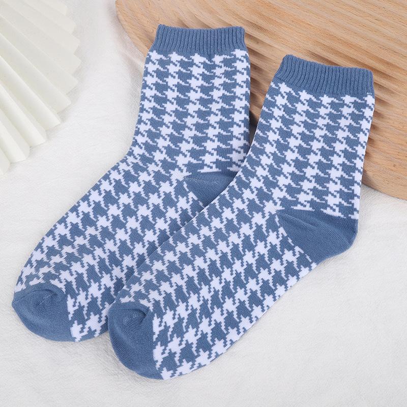 5 пар осенне-зимних носков-трубочек среднего размера с креативным геометрическим дизайном, детские повседневные носки в студенческом стиле, женские средние носки-трубочки