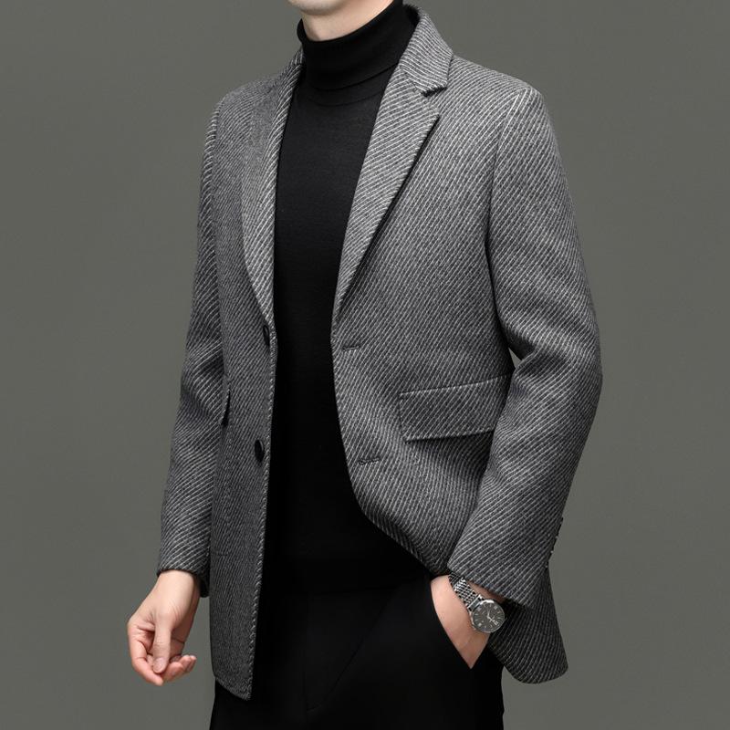Mid-length Wool Double-sided Cashmere Coat for Men In Winter Middle-aged Dad Removable Down Liner Wool Woolen Coat