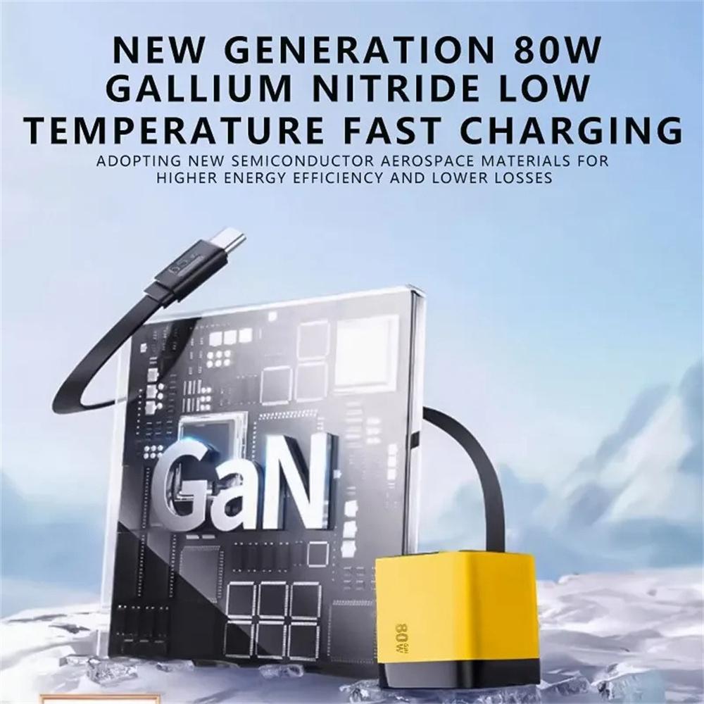 80W GaN 3 In 1 Fast Phone Charger With Retractable Type-C Cable Power Adapter for iPhone 16 15 Pro max Xiaomi 17 Huawei Samsung