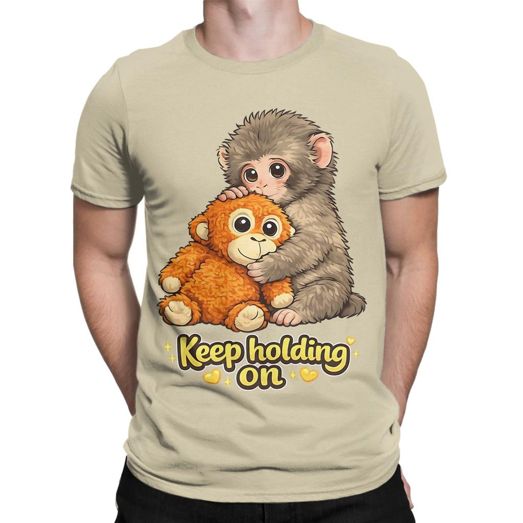 Classic Funny 100 Cotton Tshirt Cute Monkey Hugging Plush Tees Tops For Unisex