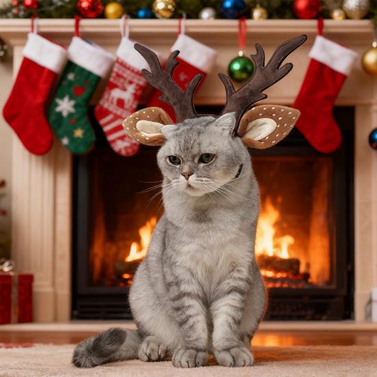 Pets Christmas Antlers Headband Adjustable Deer Hairband with Spotted Ears Deer Cosplay Headband for Dogs Cats Festive Costume Christmas Gift