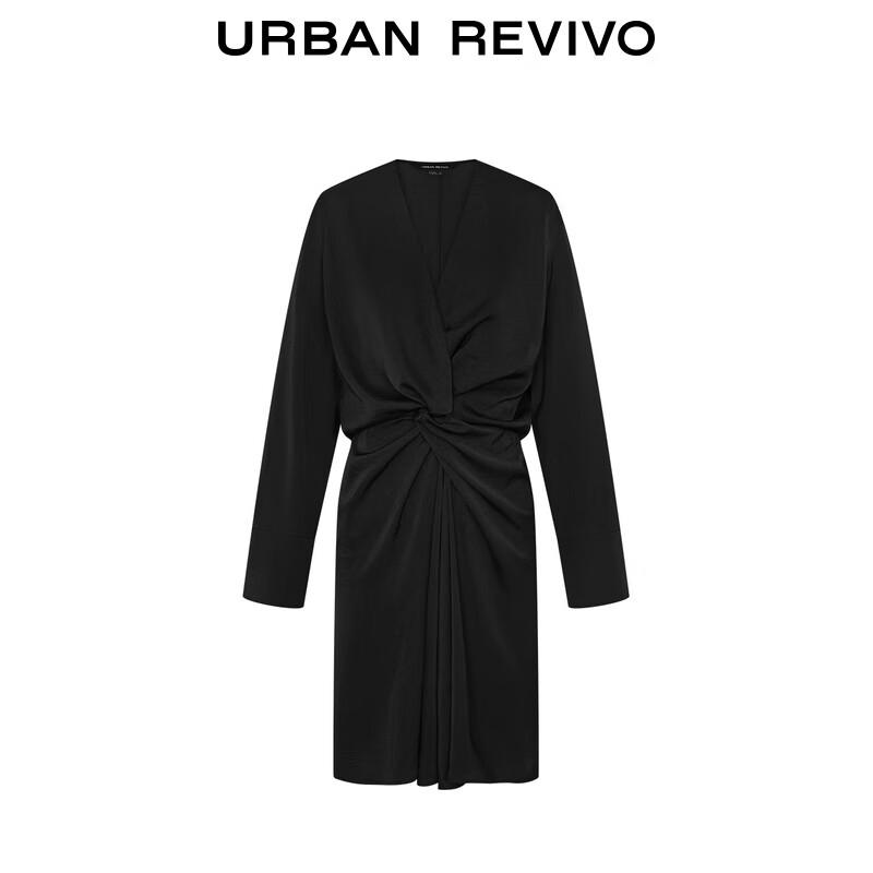 UR 2024 Autumn Elegant Twist-Knot V-Neck Long-Sleeve Dress