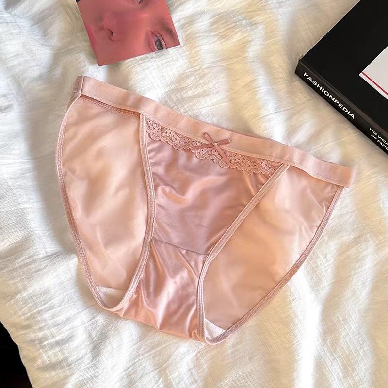 Women's New High Slit Satin Lace Sexy Comfortable Breathable Cotton Bottom Crotch Mid Waist Underwear