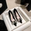 New Black Rhinestone Bow Women Pumps Luxury Banquet Shoes Sexy High Heels Shoes Women Stilettos Party Shoes Plus Size 43
