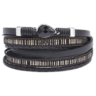 JMXD Женский многослойный браслет-обертка с магнитной застежкой, кожаный браслет с кристаллами, регулируемый модный сверкающий браслет-манжета, подарок