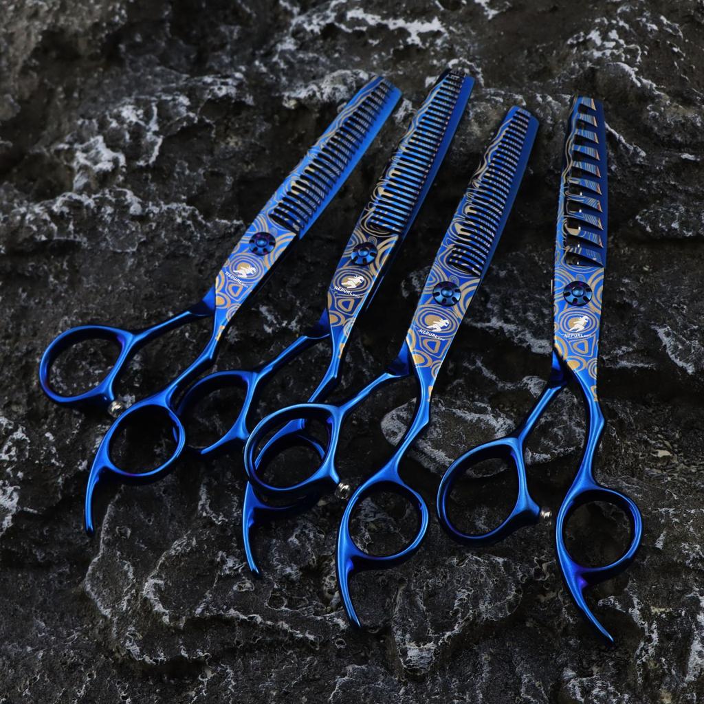 6.0 Inch Blue Pattern Flat Cut Tooth Cut Hair Cut Hair Cut