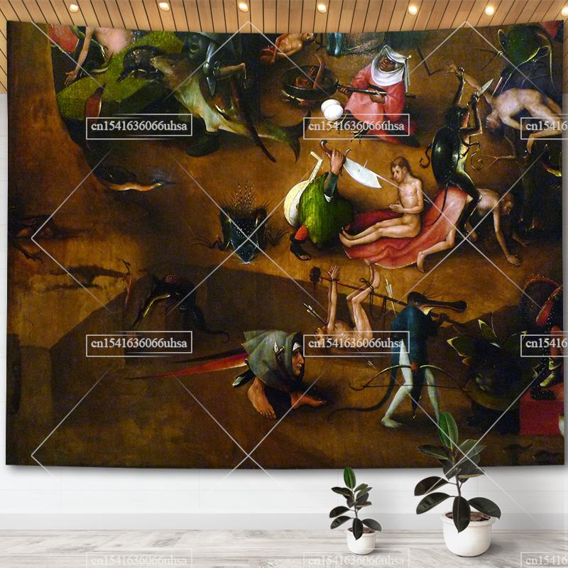 Hieronymus Bosch Garden Of Earthly Delights Tapestry Wall Art Decor Paintings Retro Tapestries Aesthetic Room Decoration Posters