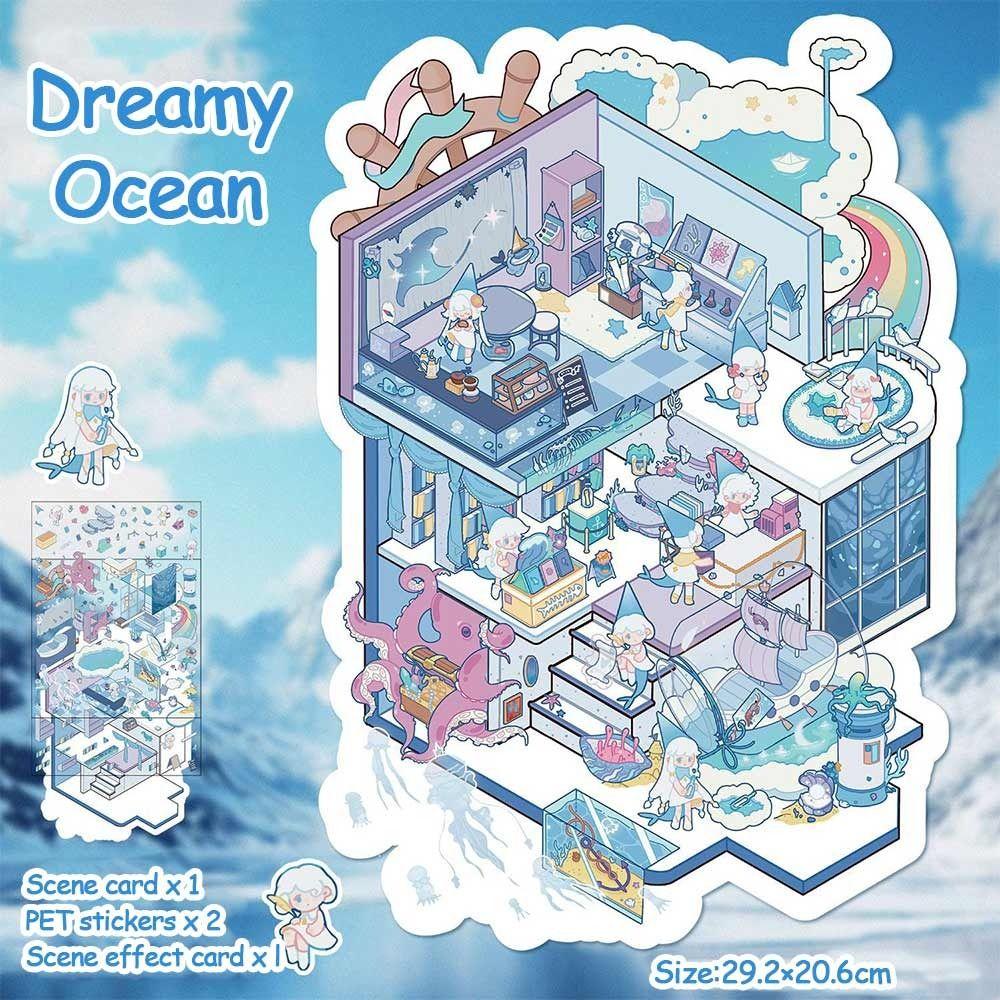 Large Size Miniature Collection Stickers PET Sticker Paper Miniature Scene Collection Kids